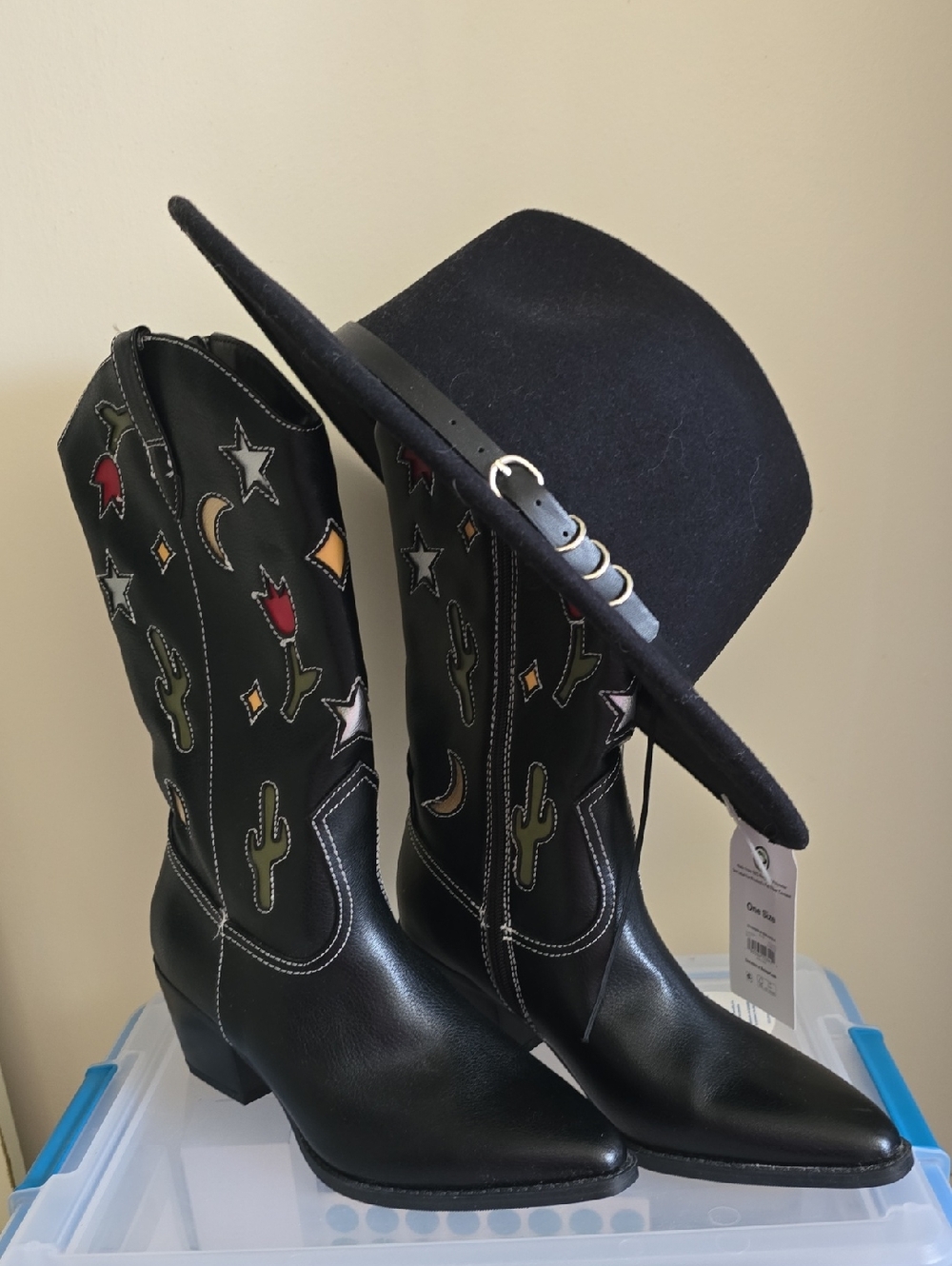 Black Western Boots with Stars & Cacti